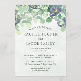 ユーカリプトゥスグリーンリーネイビーブルーフローラ結婚ズ 招待状