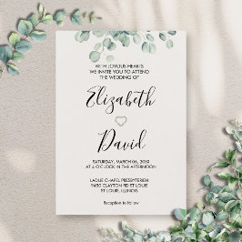 ユーカリプトゥスグリーンリーハンドドローハート 招待状