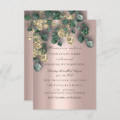 ユーカリプトゥスグリーンリーバラ金ゴールドグリッターフォイル 招待状 (正面/裏面)