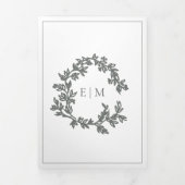 ユーカリプトゥスグリーンリーピークレストモノグラム結婚ズ 三つ折り招待状 (カバー)