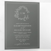 ユーカリプトゥスグリーンリーピークレストモノグラム結婚ズ 三つ折り招待状 (内部最初)