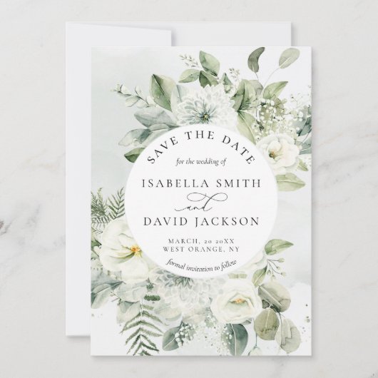 ユーカリプトゥスグリーンリーフセージグリーンホワイトフローラ セーブザデート (正面)