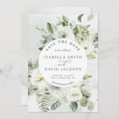 ユーカリプトゥスグリーンリーフセージグリーンホワイトフローラ セーブザデート (正面/裏面)