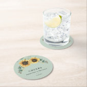 ユーカリプトゥスグリーンリーフローラひまわり結婚の花 ラウンドペーパーコースター (インサイチュ)
