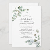 ユーカリプトゥスグリーンリーフローラスクリプトブライダルシャワー 招待状 (正面/裏面)