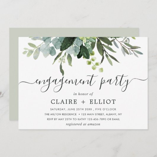 ユーカリプトゥスグリーンリーフ婚約パーティ 招待状 (正面/裏面)