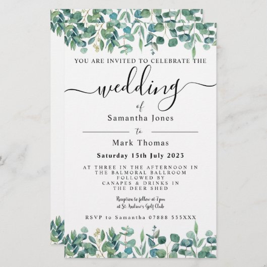 ユーカリプトゥスグリーンリーホワイトウェディング 便箋 (正面/裏面)