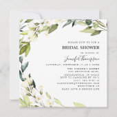 ユーカリプトゥスグリーンリーホワイトフラワーズブライダルシャワー 招待状 (正面)