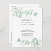 ユーカリプトゥスグリーンリーボタニカルスクリプトブライダルシャワー インビテーションポストカード (正面/裏面)