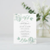 ユーカリプトゥスグリーンリーボタニカルスクリプトブライダルシャワー インビテーションポストカード (スタンド正面)