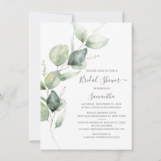 ユーカリプトゥスグリーンリーボタニカルブライダルシャワー 招待状 (正面)
