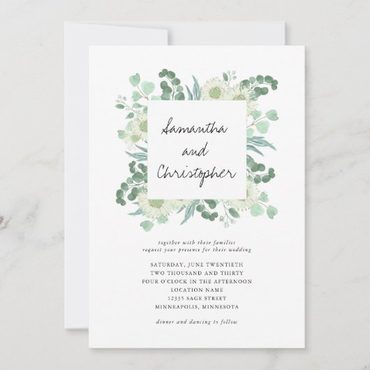 ユーカリプトゥスグリーンリーボタニカル結婚式招待状 (正面)