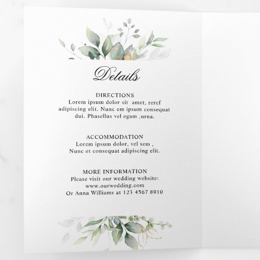 ユーカリプトゥスグリーンリーボタニカル結婚式招待状 三つ折りプログラム (内部最初)