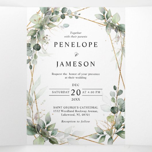 ユーカリプトゥスグリーンリーボタニカル結婚式招待状 三つ折りプログラム (内部中)