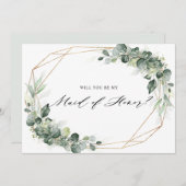 ユーカリプトゥスグリーンリーメイド・オブ・オーナー（花嫁付き添い人）招待状 招待状 (正面/裏面)