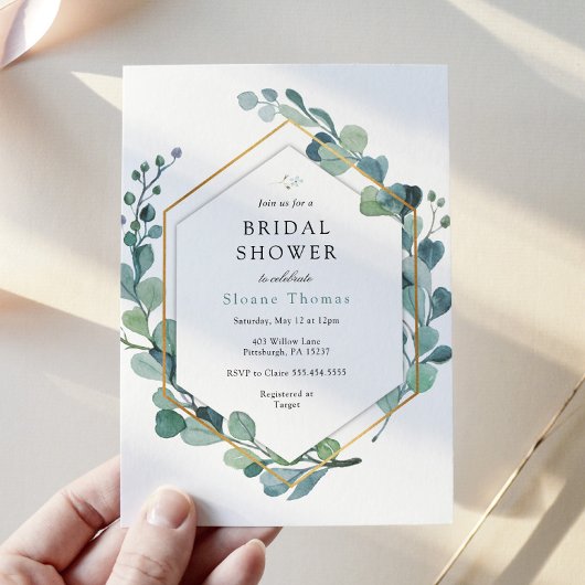 ユーカリプトゥスグリーンリーラブイン開花ブライダルシャワー 招待状