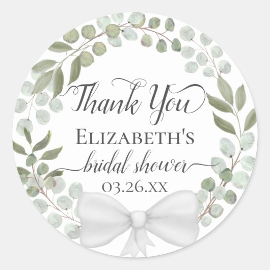 ユーカリプトゥスグリーンリーリースブライダルシャワーサンキューユー ラウンドシール (正面)