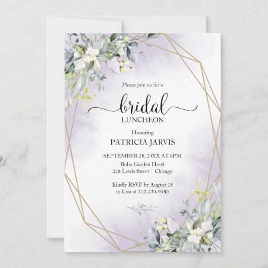 ユーカリプトゥスグリーンリー幾何学ブライダルルンチョン 招待状 (正面)