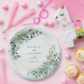 ユーカリプトゥスグリーンリー幾何学的エレガントな結婚式 ペーパープレート (パーティー)