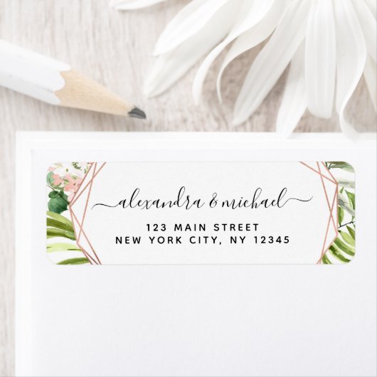 ユーカリプトゥスグリーンリー幾何学的エレガントな結婚式 ラベル (インサイチュ)