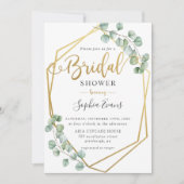 ユーカリプトゥスグリーンリー幾何学金ゴールドブライダルシャワー 招待状 (正面)