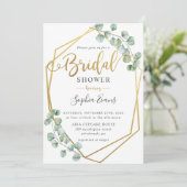 ユーカリプトゥスグリーンリー幾何学金ゴールドブライダルシャワー 招待状 (スタンド正面)