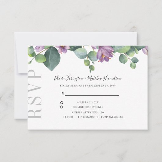 ユーカリプトゥスグリーンリー植物結婚式RSVP 出欠カード (正面)
