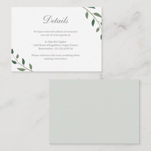 ユーカリプトゥスグリーンリー結婚ボタニックホテル詳細 エンクロージャーカード (正面/裏面)