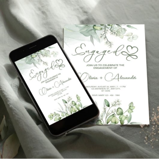 ユーカリプトゥスグリーン婚約カーユニークド結婚ズ 招待状