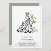ユーカリプトゥスグリーン結婚リーとズドレス招待状 招待状 (正面/裏面)