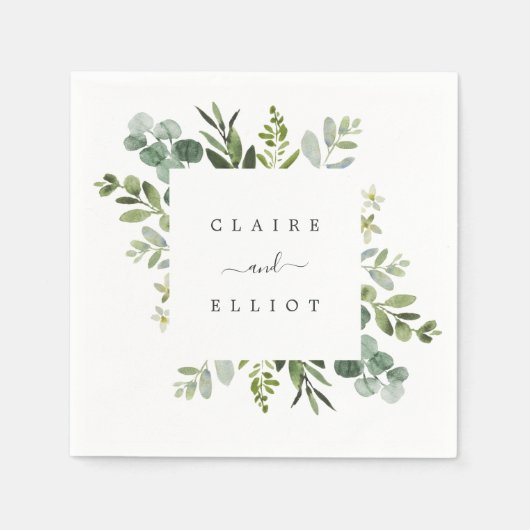 ユーカリプトゥスグリーン結婚リーフ紙 スタンダードカクテルナプキン (正面)