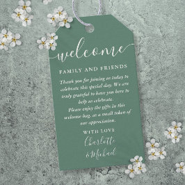 ユーカリプトゥスグリーン結婚式の引き出物ウェルカムバスケットバッグ ギフトタグ