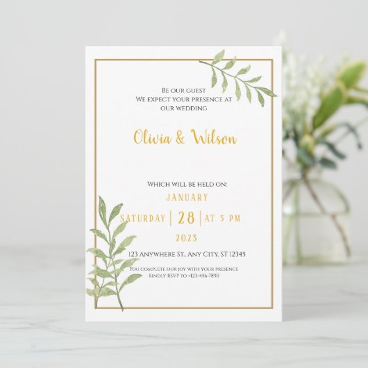 ユーカリプトゥスグリーン葉ミニマル結婚式招待状 招待状 (スタンド正面)