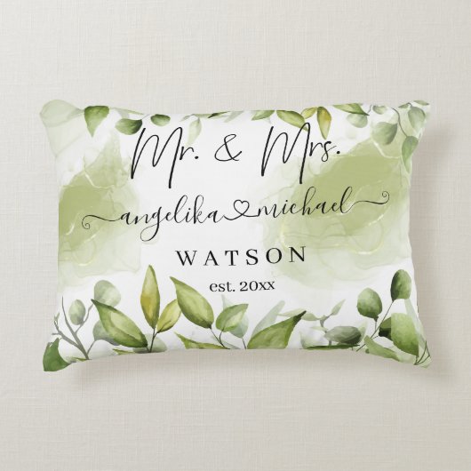 ユーカリプトゥスグリーン赤面モダントレンディースクリプト アクセントクッション (正面)