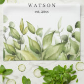 ユーカリプトゥスグリーン赤面モダントレンディースクリプト キッチンタオル (折り畳み)