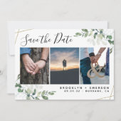 ユーカリプトゥスグリーン金ゴールドグリッター結婚写真 セーブザデート (正面)