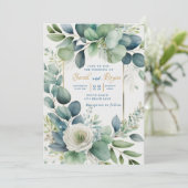 ユーカリプトゥスグリーン金ゴールドフローラ結婚式招待状 招待状 (スタンド正面)