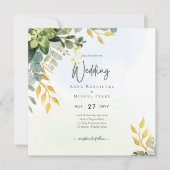 ユーカリプトゥスグリーン金ゴールド結婚式が緑を招待 招待状 (正面)