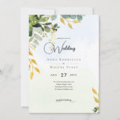 ユーカリプトゥスグリーン金ゴールド結婚式が緑を招待 招待状 (正面)