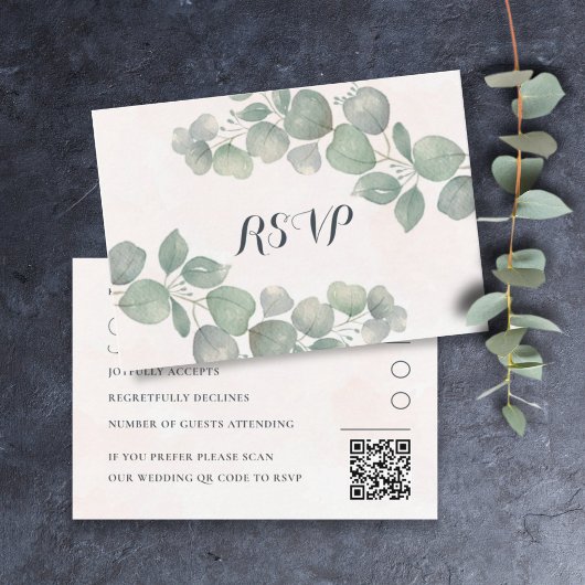 ユーカリプトゥスグリーン&オレンジQRコードRSVP 結婚's エンクロージャーカード