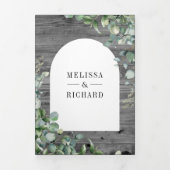 ユーカリプトゥスグレーウッドクロスカトリッ結婚クス 三つ折り招待状 (カバー)