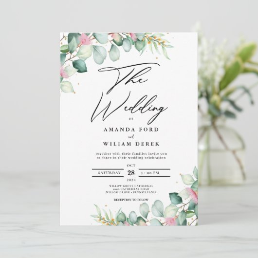 ユーカリプトゥスグローグリーンリーモダン結婚式招待状 招待状 (スタンド正面)