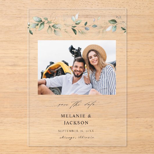 ユーカリプトゥスグローフォト日付を保存2 アクリル招待状 (正面)