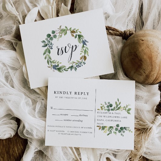 ユーカリプトゥスグローブRSVPハガキと食事の選択 インビテーションポストカード