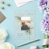 ユーカリプトゥスグロー垂直方向の写真日付を保存 アクリル招待状 (インサイチュ (ウェディング))