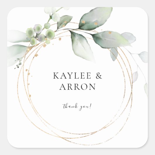 ユーカリプトゥスグロー金ゴールドグリーンリーサンキュー2 スクエアシール (正面)