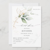 ユーカリプトゥスグロー金ゴールドグリーンリーブライダルシャワー 招待状 (正面)