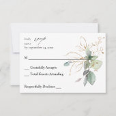 ユーカリプトゥスグロー金ゴールドグリーンリー2 no食事RSVP 出欠カード (正面)