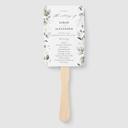 ユーカリプトゥスグロー金ゴールドグリーン結婚式 プログラム2 ハンドファン (正面)