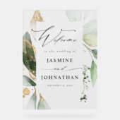 ユーカリプトゥスグロー金ゴールド結婚グリーンの歓迎3 アクリルサイン (正面)